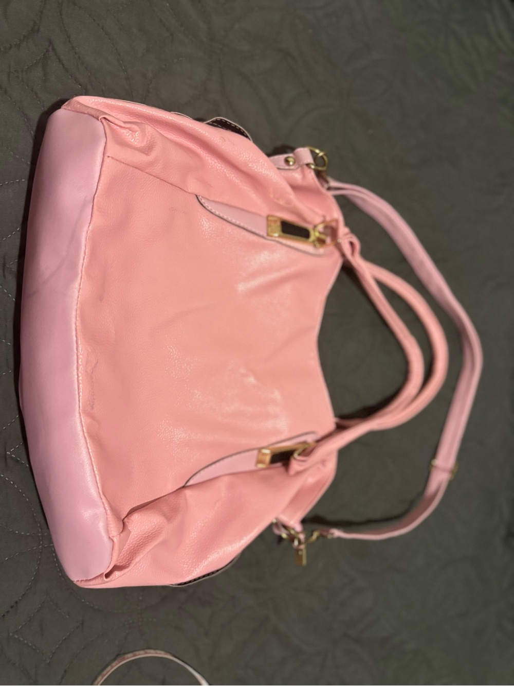 Source Unknown Pink Shoulder Tote with Gold Accents